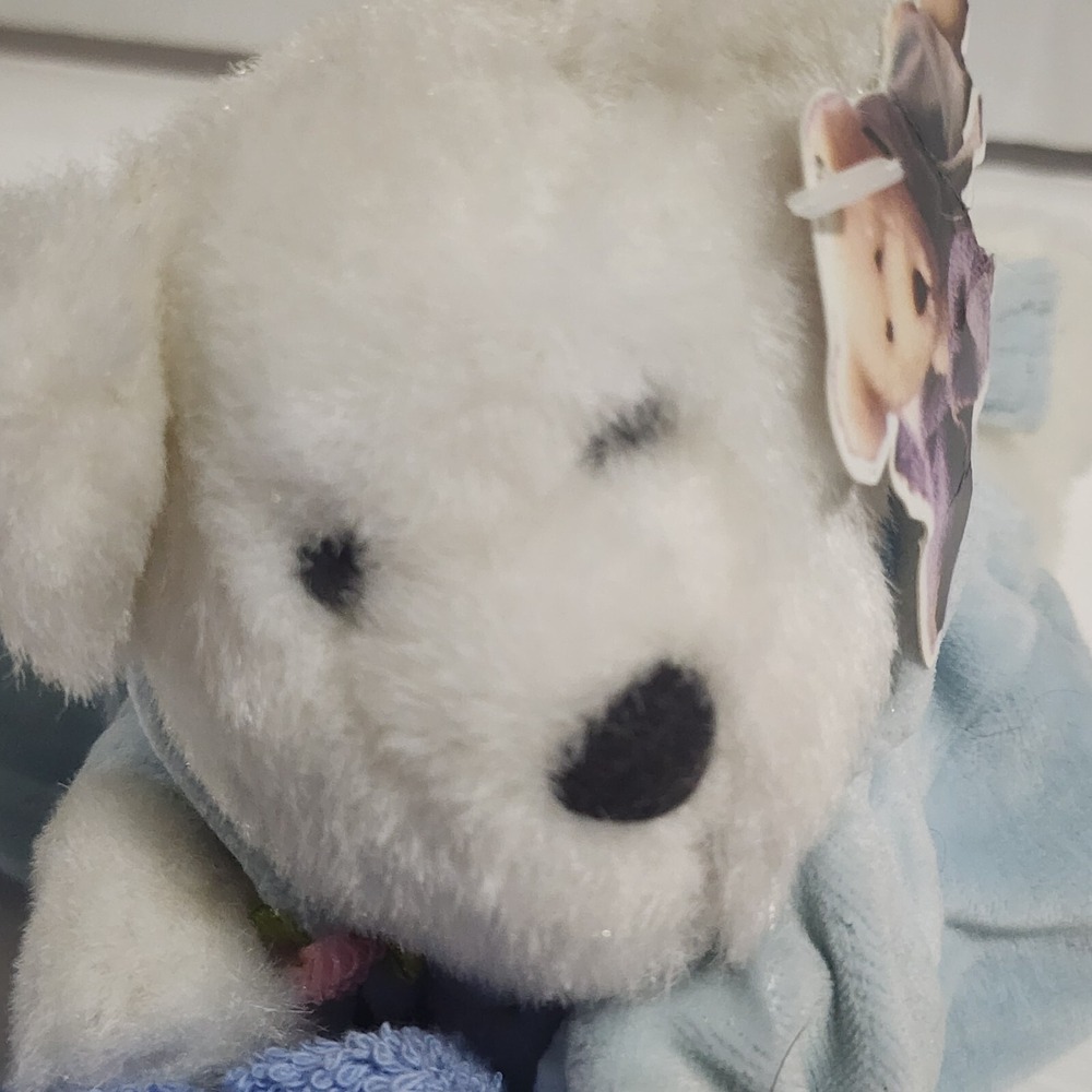Calplush March of Dimes Bath Time White Bear Rattle Robe Towel Plush Bean Bag 8" - Picture 2 of 5